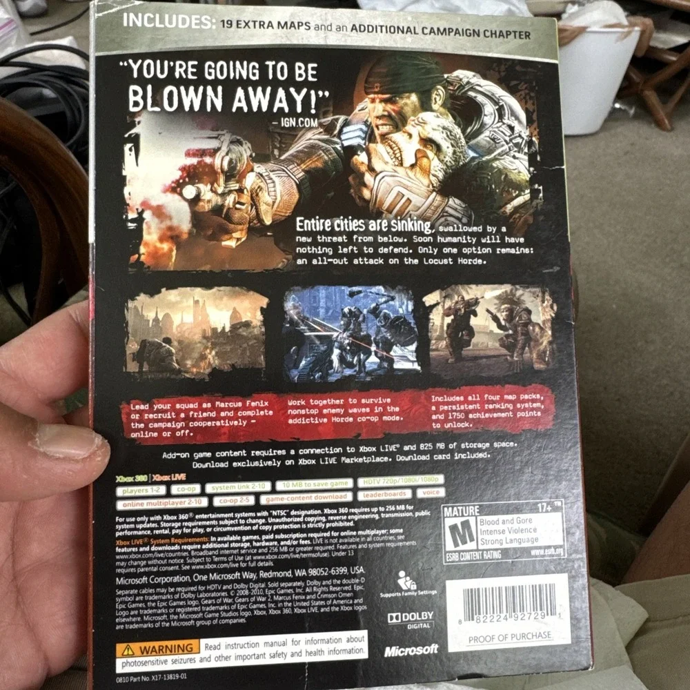 Gears of War 2 Microsoft Xbox 360 Platinum Hits with Slipcover CIB & 2 Map Codes